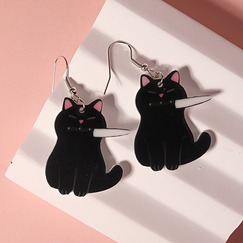 4 Pairs Set Cat Dangle Earrings Acrylic Jewelry Gift